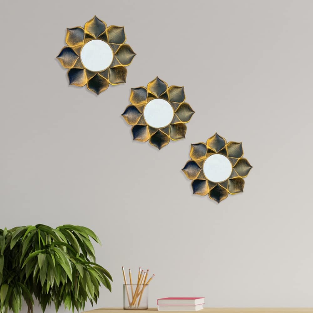 Izzhaar Flower Design Decorative Wall Mirror Set (Pack of 3) for Home & Living Room