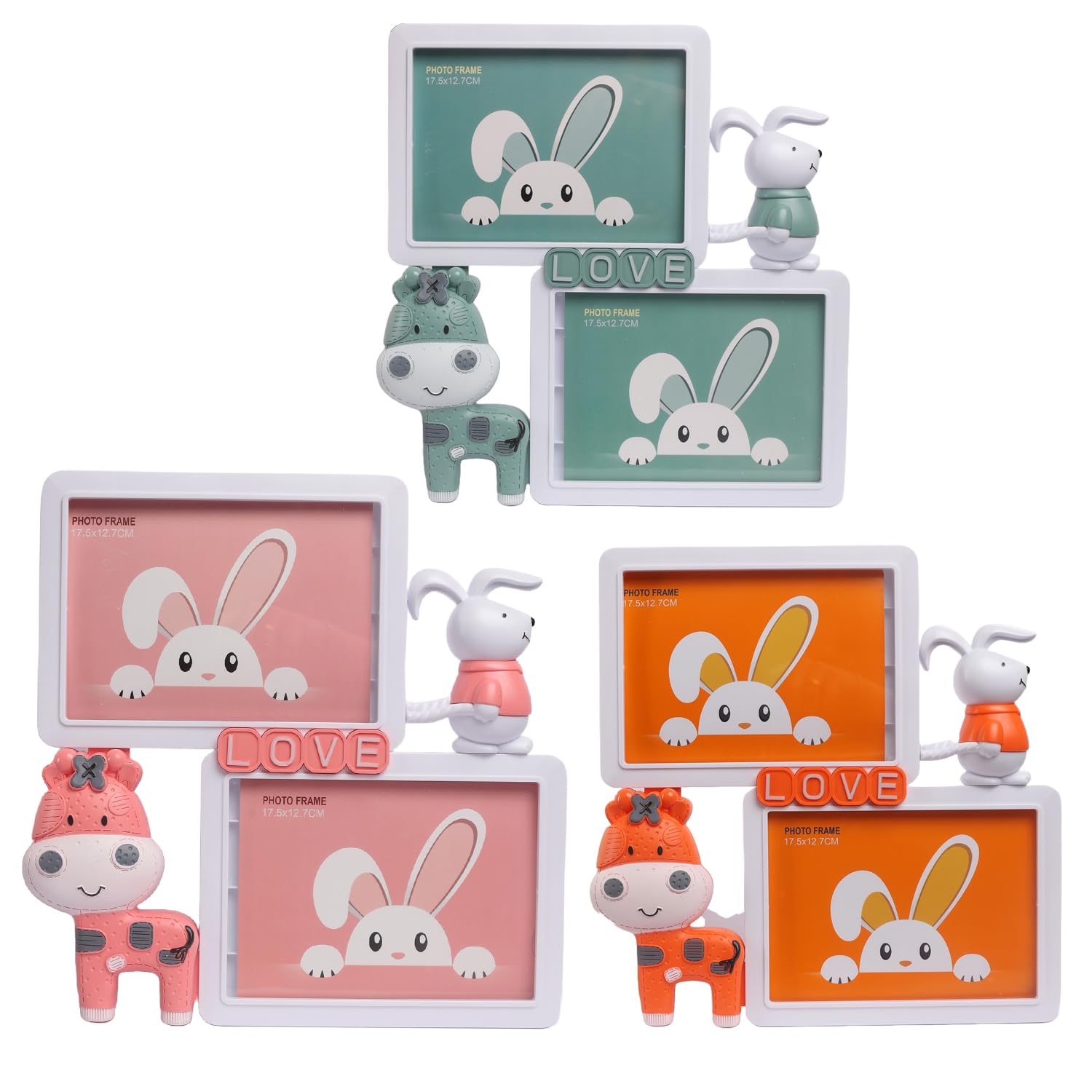 IZZHAAR Kids Room Decor: Cute Bunny Photo Frames with LOVE Stand & Figurines