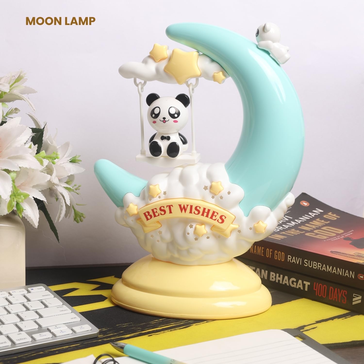 Izzhaar Moon Swing Panda Night Lamp – Cute Bedside LED for Kids