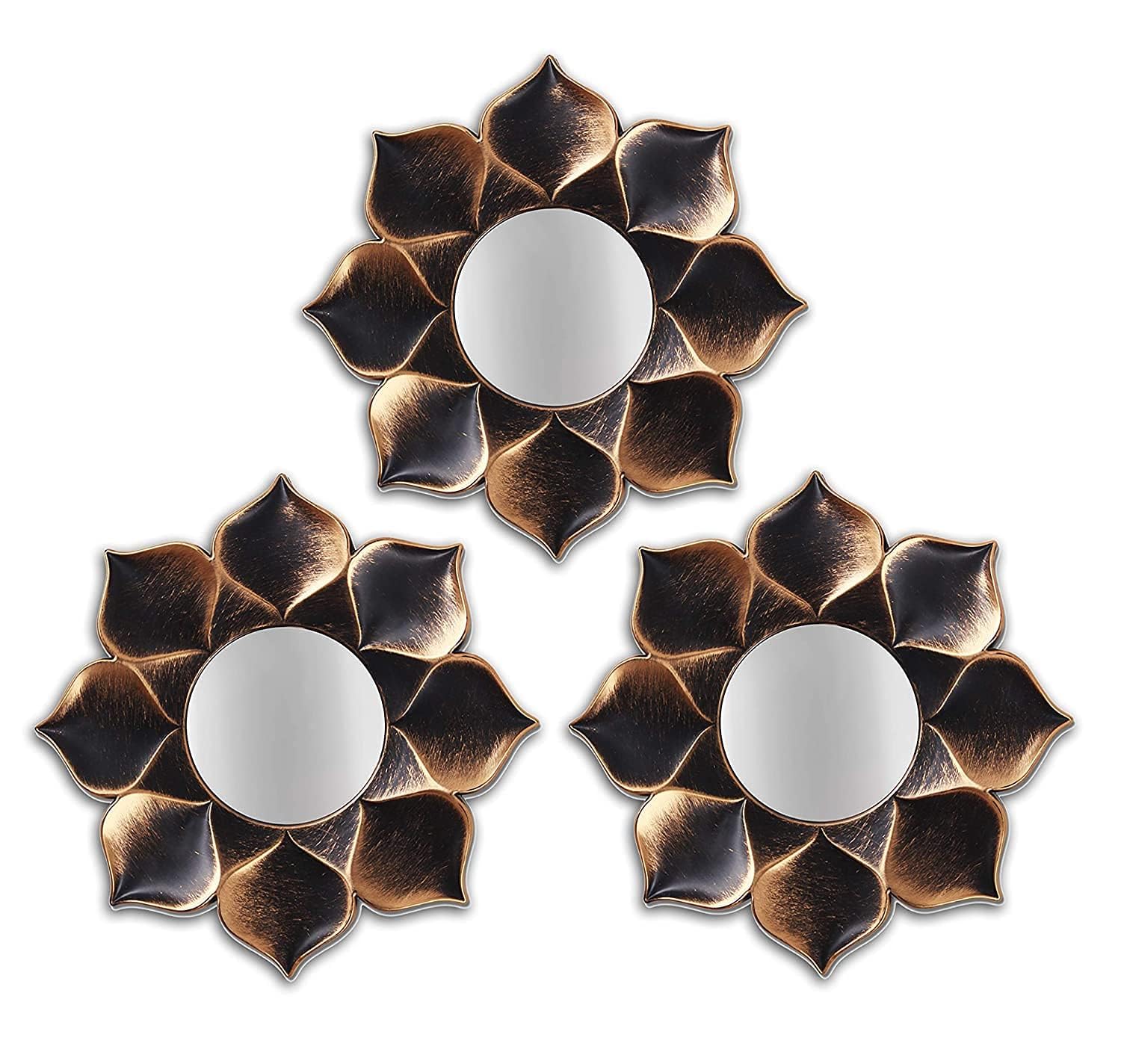 Izzhaar Flower Design Decorative Wall Mirror Set (Pack of 3) for Home & Living Room