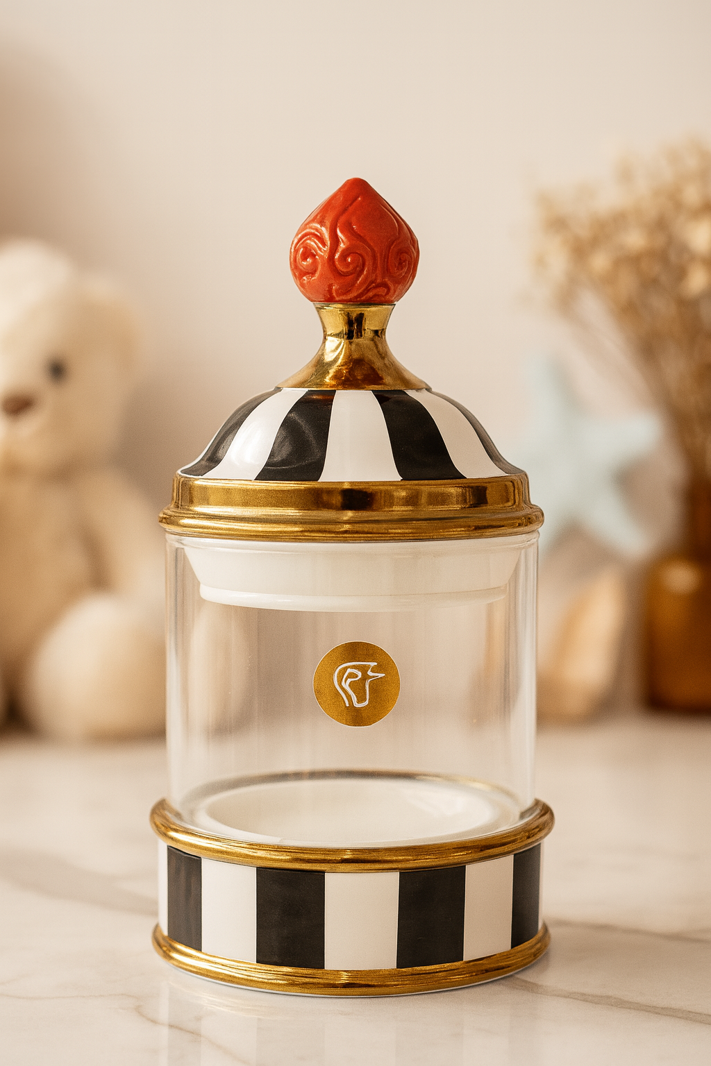 Izzhaar Royal Carnival Jar – Black & White Enamel Finish with Gold Detailing