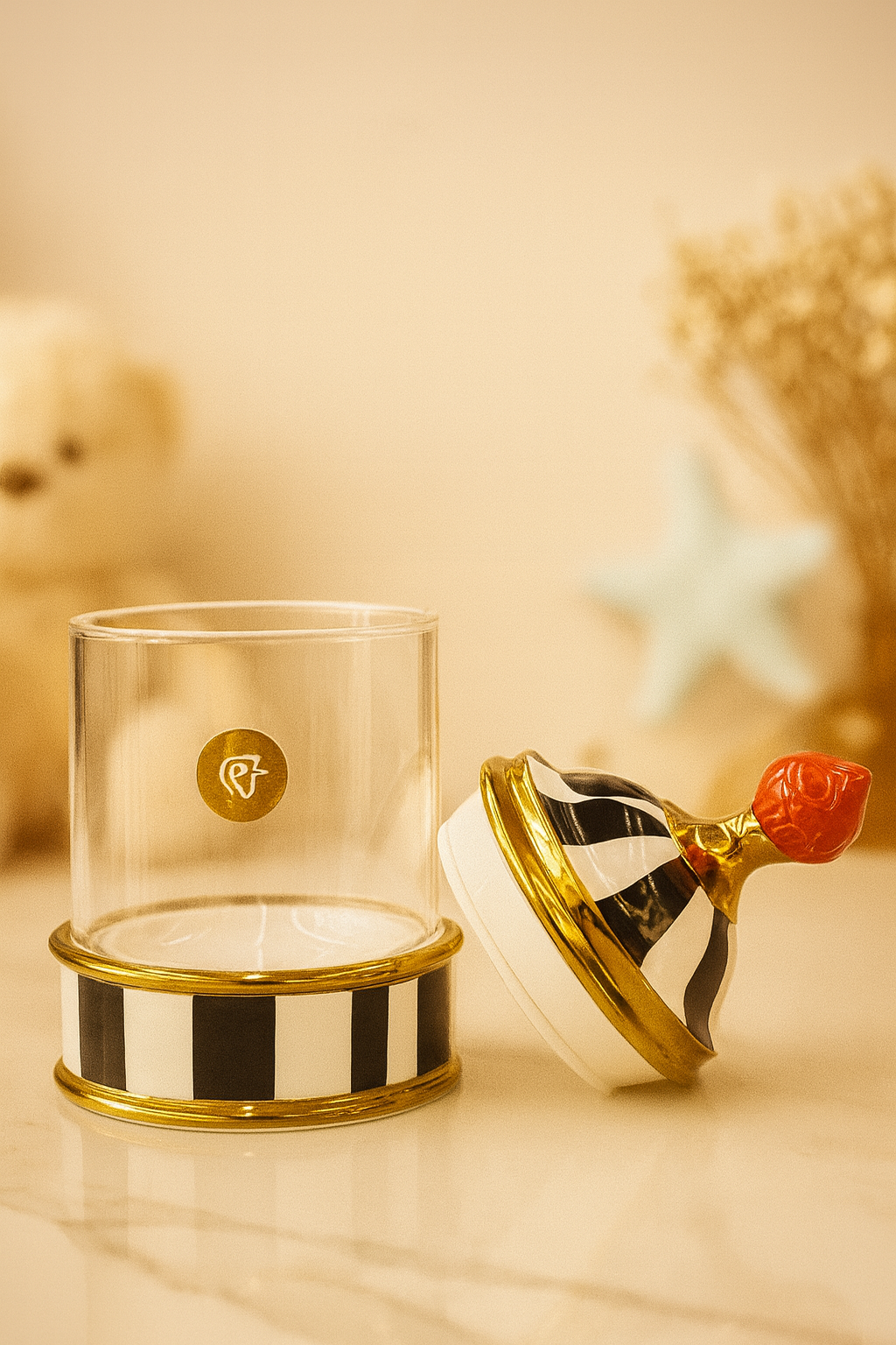 Izzhaar Royal Carnival Jar – Black & White Enamel Finish with Gold Detailing