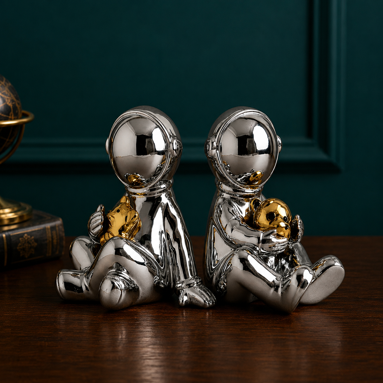 Izzhaar Astronaut Bookends Silver Plated/Two Astronaut.