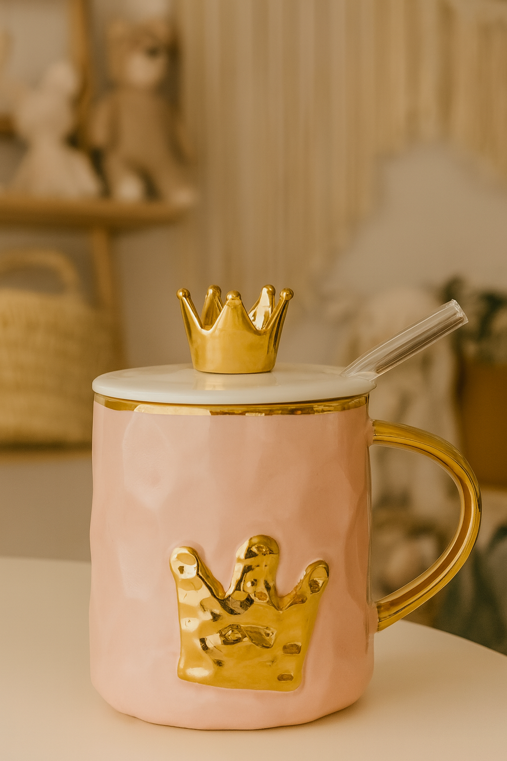 Izzhaar Royal Crown Luxe Mug with Lid & Straw – Gold Edition