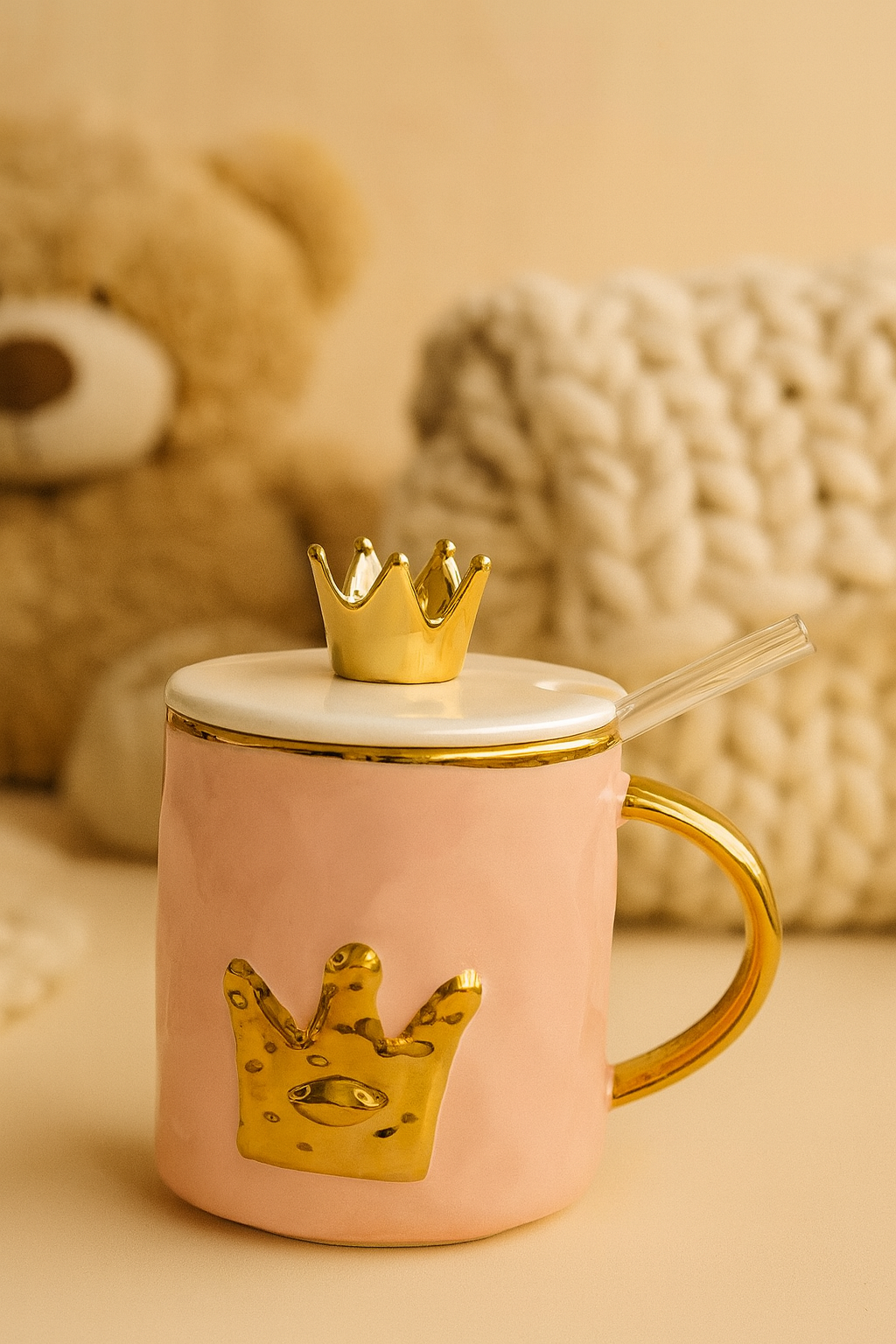 Izzhaar Royal Crown Luxe Mug with Lid & Straw – Gold Edition
