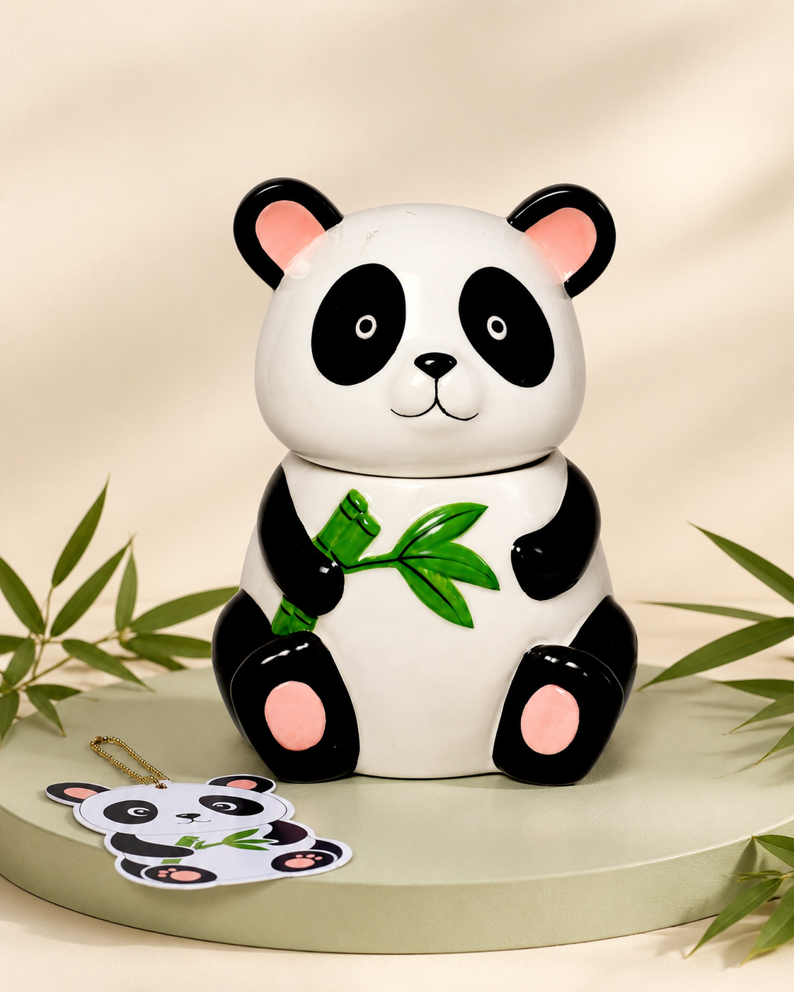 Izzhaar Panda Bamboo Ceramic Cookie Jar