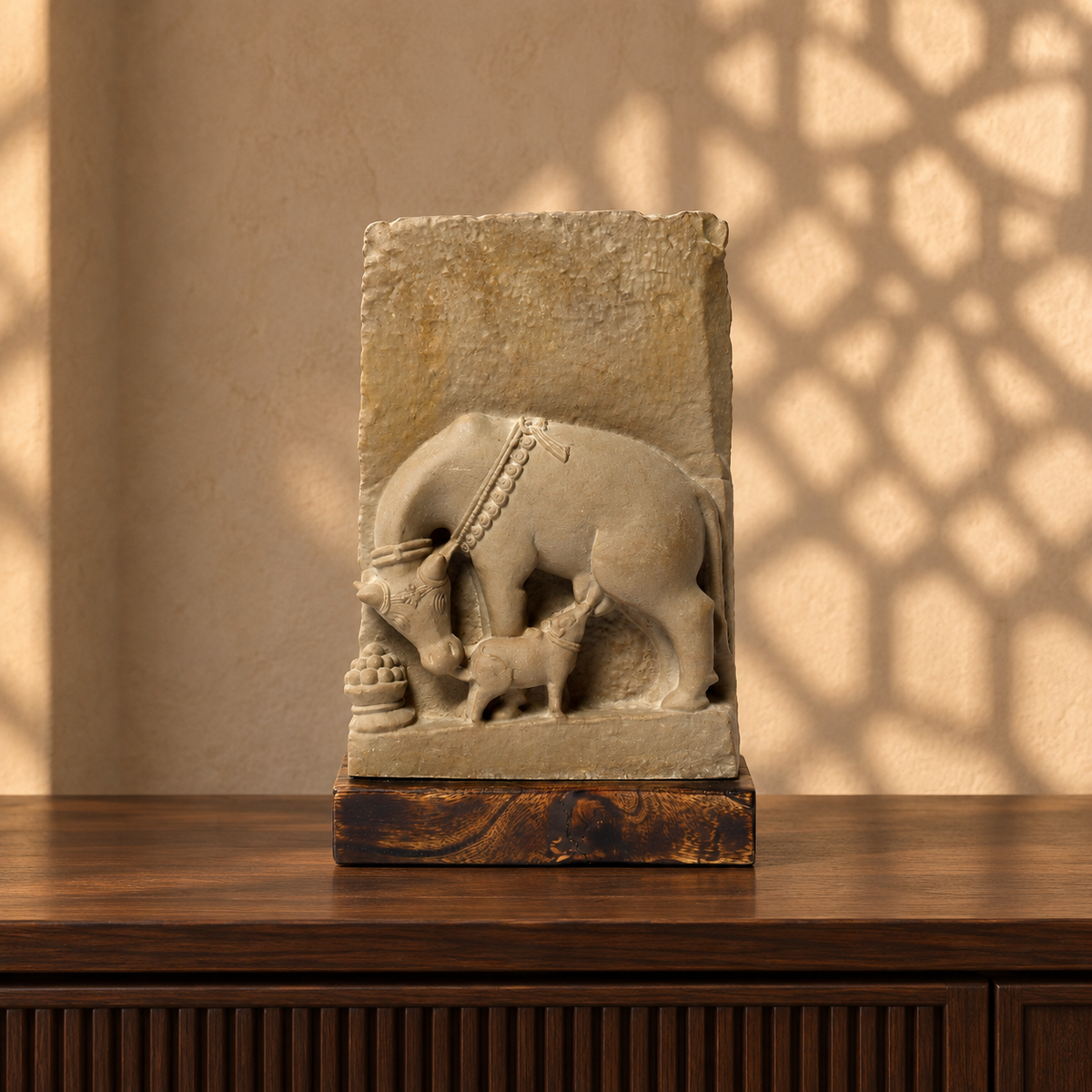 Izzhaar Kamdhenu Sculpture | 12th Century Wish-Fulfilling Cow Hindu Sacred Art Museum Replica