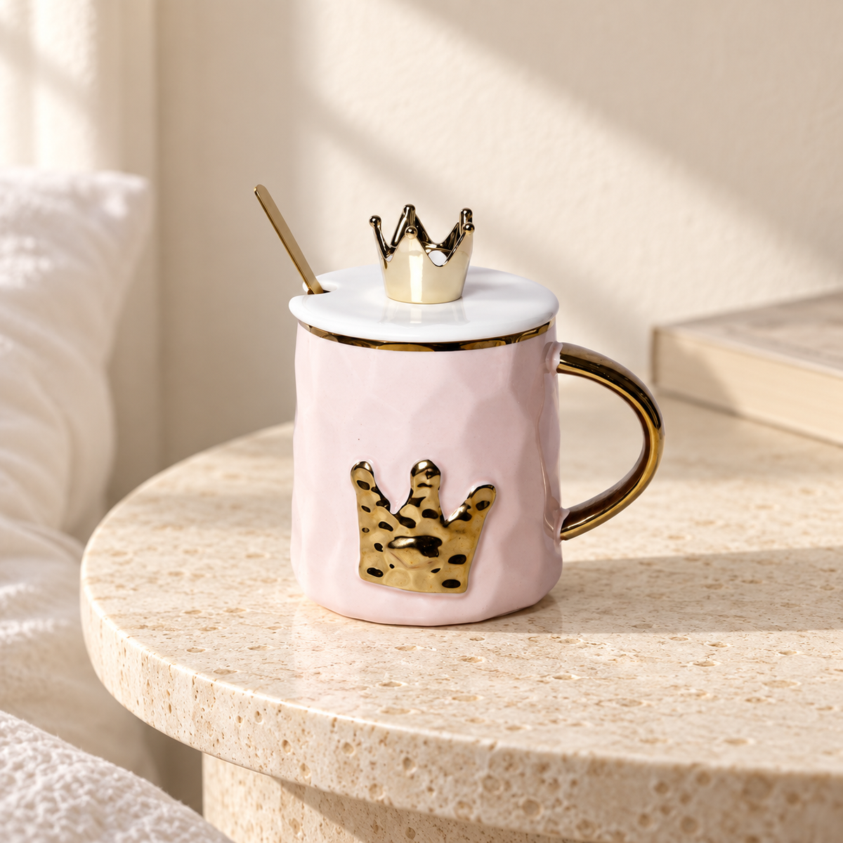 Izzhaar Royal Crown Purple Ceramic Mug with Lid & Spoon