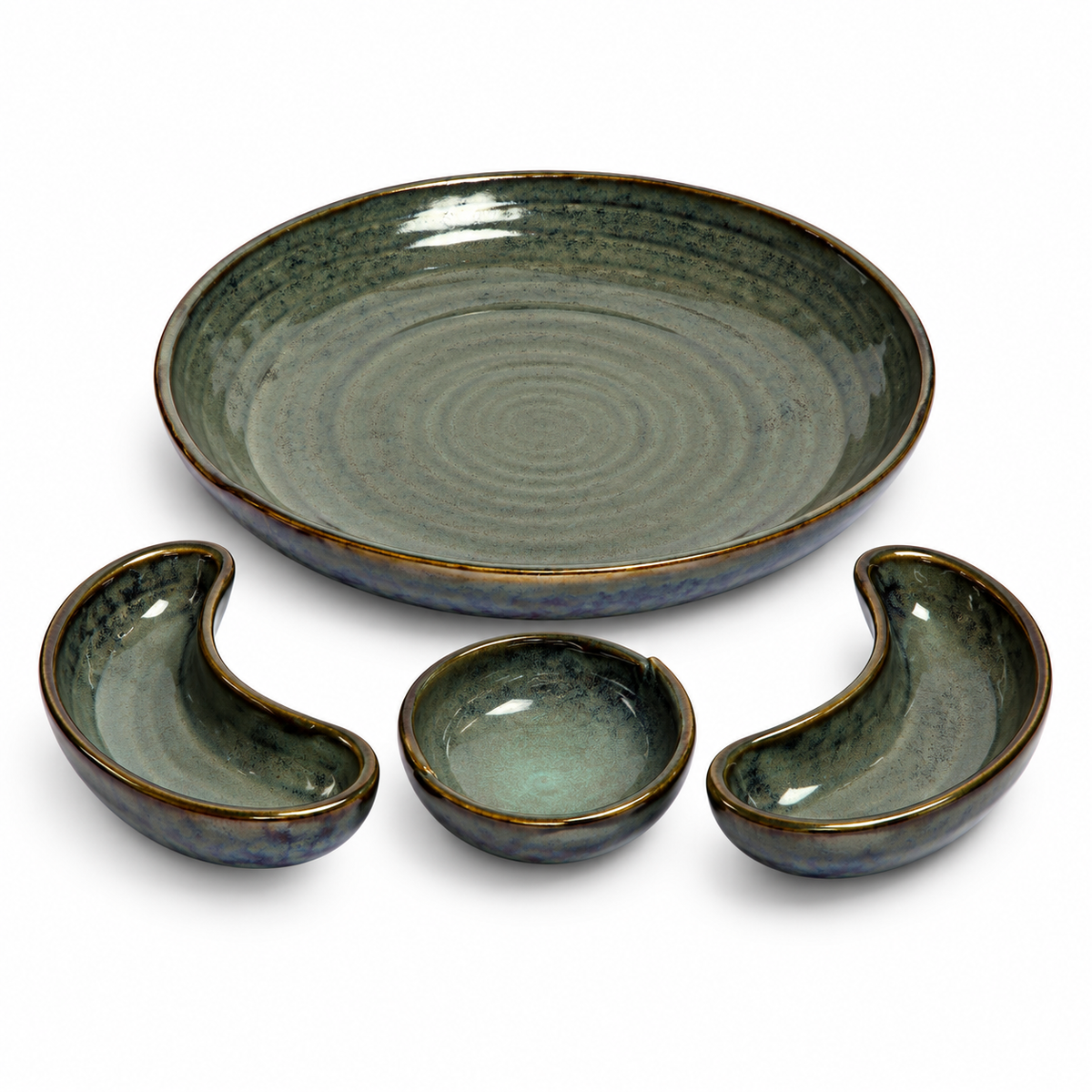 Izzhaar Olive Green Ceramic Plate with Attached Bowl