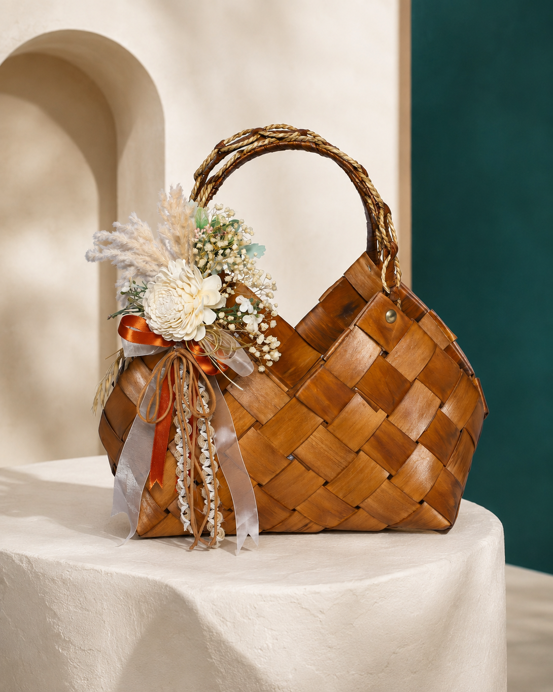 Izzhaar Handcrafted Wooden Tote Basket L - Brown