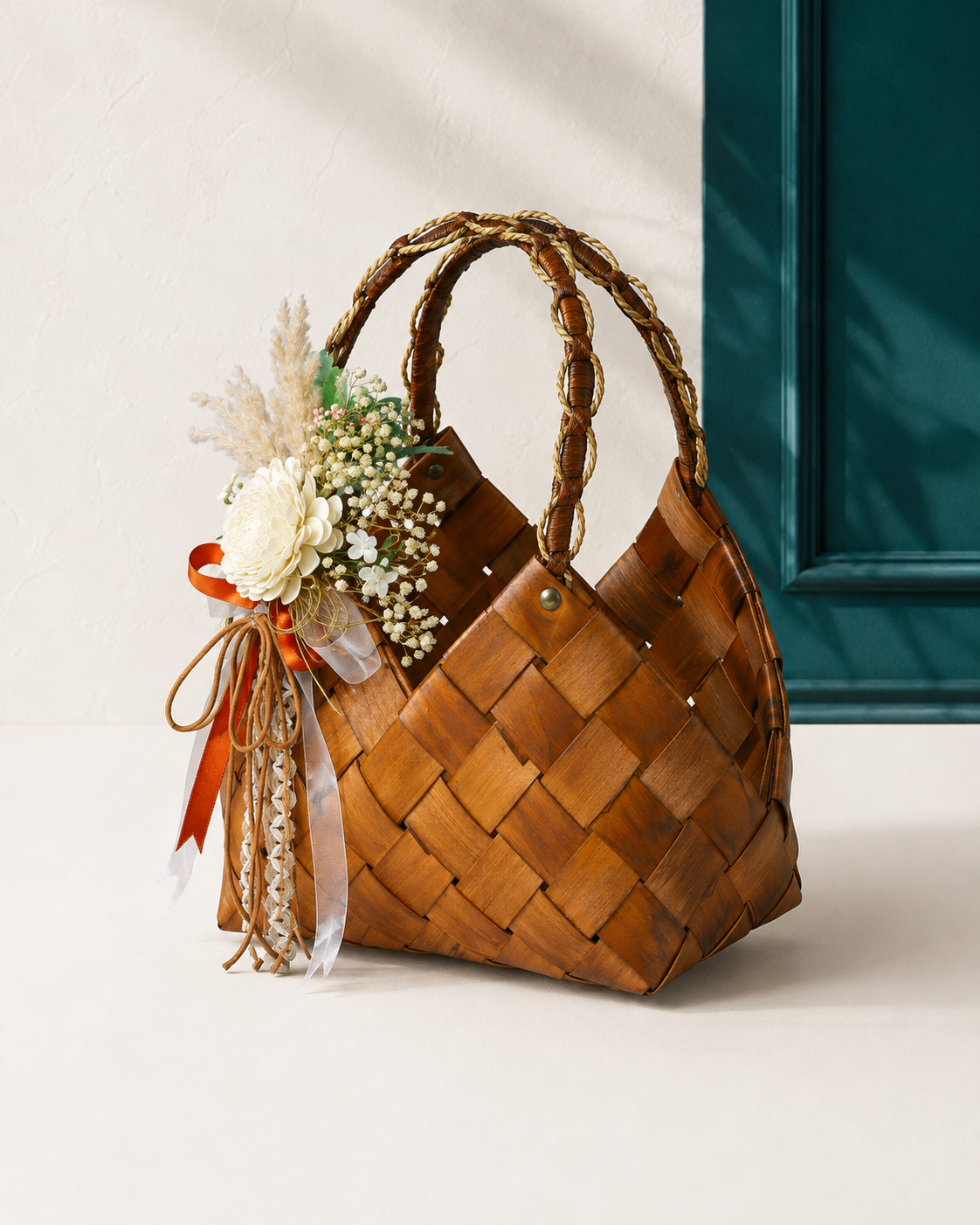 Izzhaar Handcrafted Wooden Tote Basket L - Brown