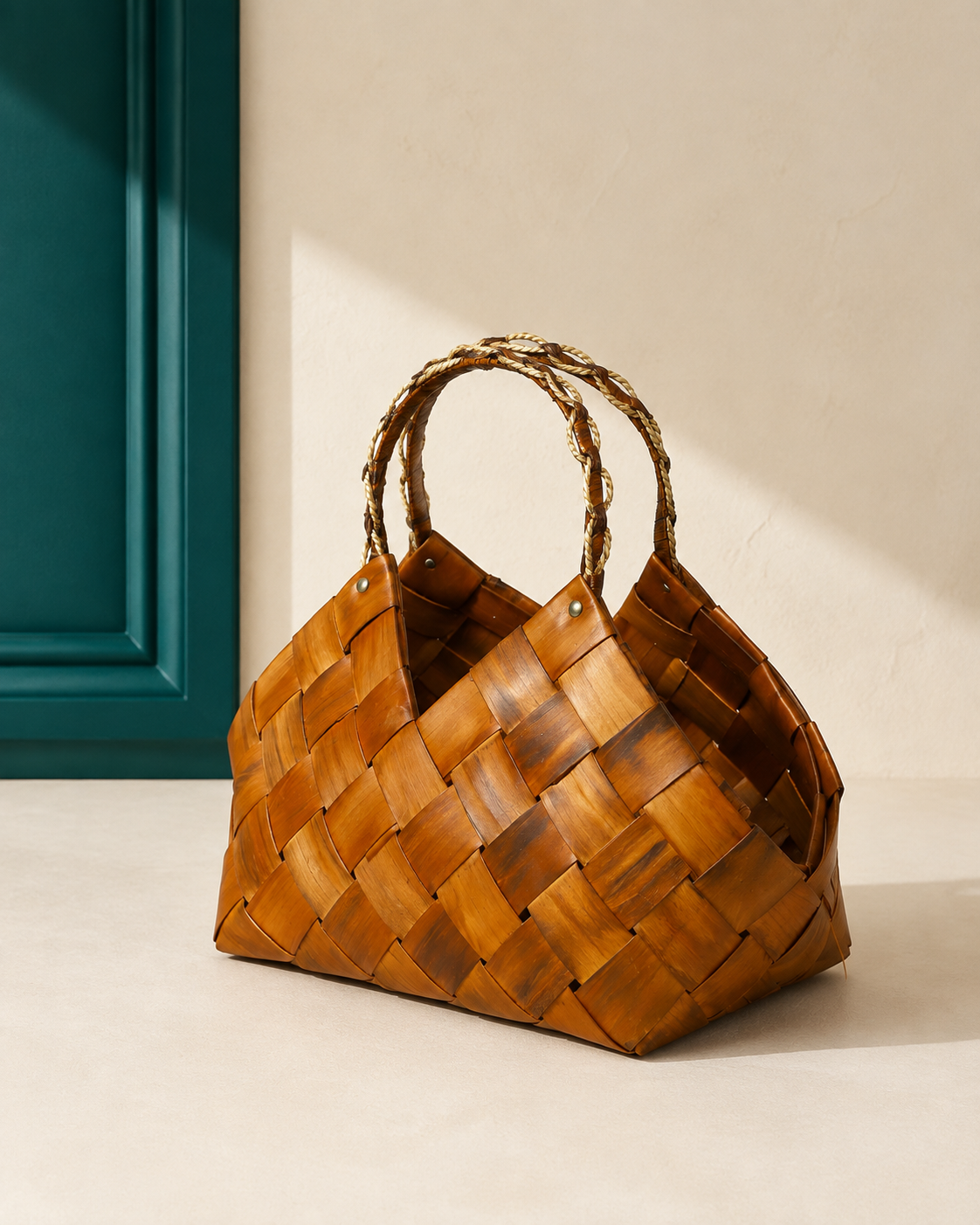 Izzhaar Handcrafted Wooden Tote Basket XL - Brown