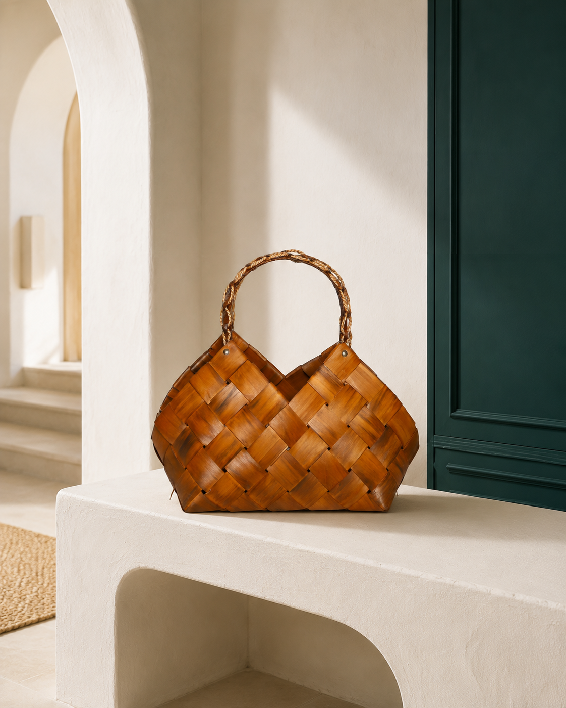 Izzhaar Handcrafted Wooden Tote Basket XL - Brown