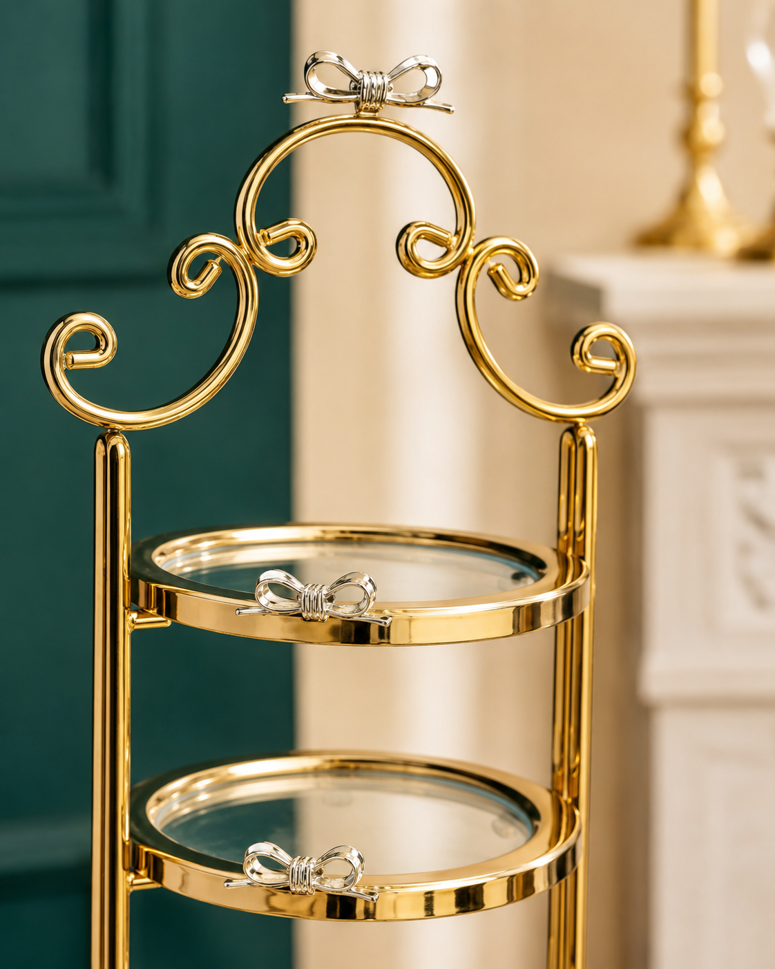 Izzhaar Royal Gold 3 Tier Cake Stand with Glass Plates