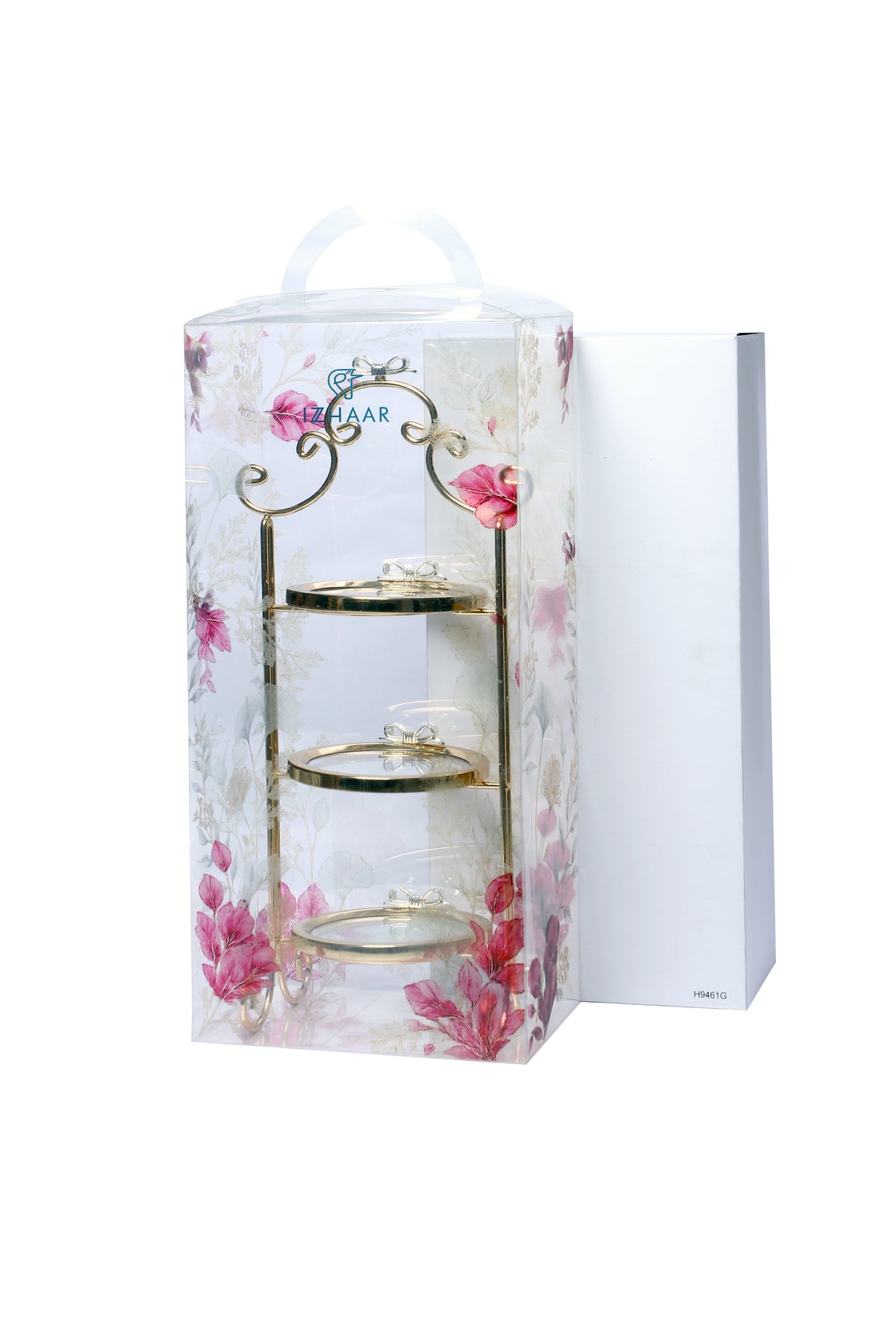 Izzhaar Royal Gold 3 Tier Cake Stand with Glass Plates