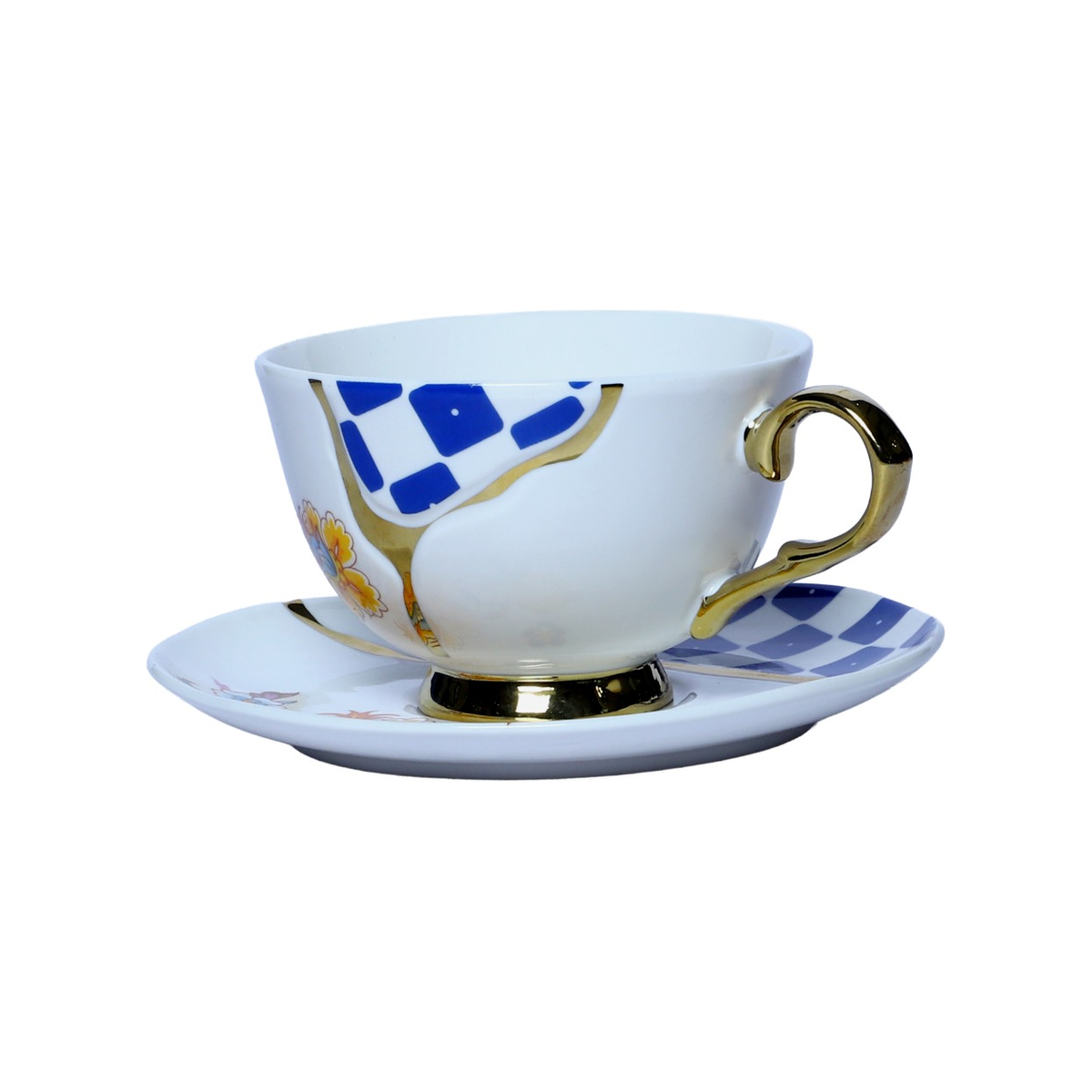Izzhaar Blue Floral Elegance Ceramic Cup & Saucer Set of 6