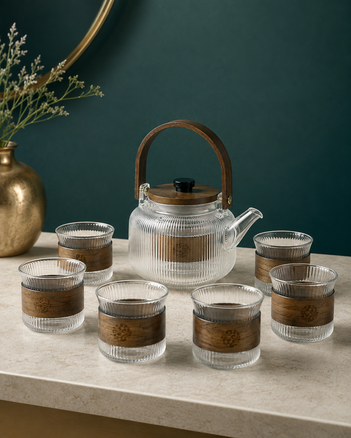 Izzhaar Heritage Glass Tea Set with Teapot & 6 Cups