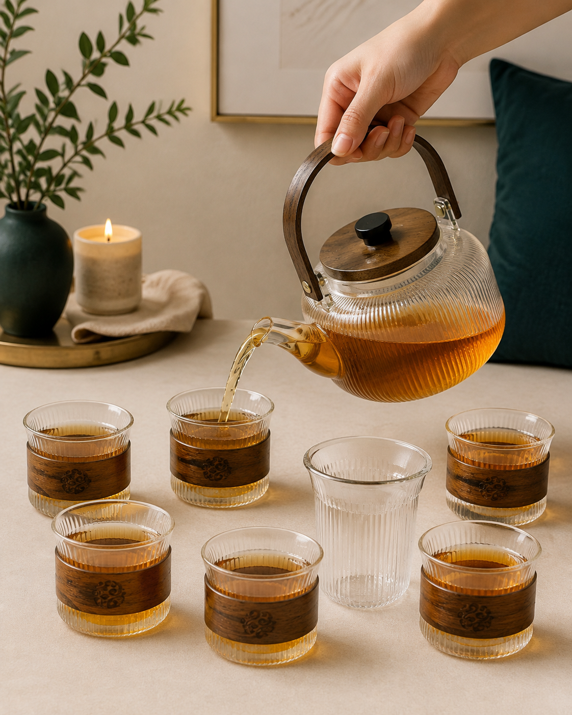Izzhaar Heritage Glass Tea Set with Teapot & 6 Cups