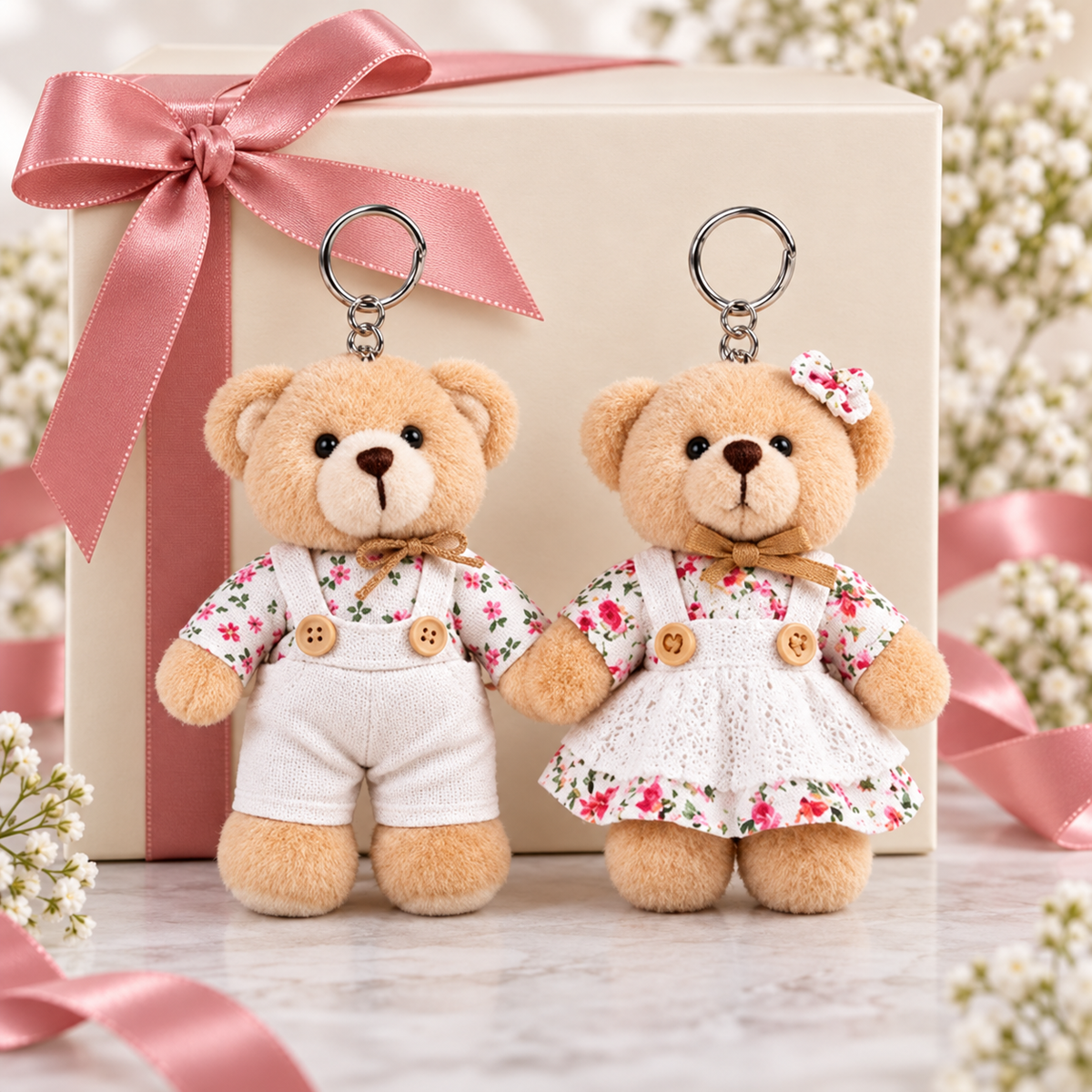 Izzhaar Plush Teddy Bear Couple Keychain Set of 2