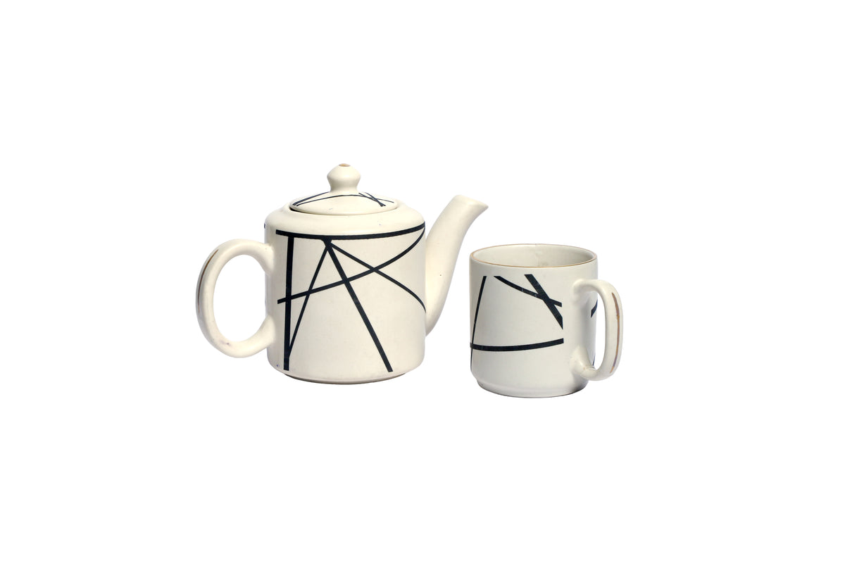 Izzhaar Abstract Print Black & White Ceramic Tea Set