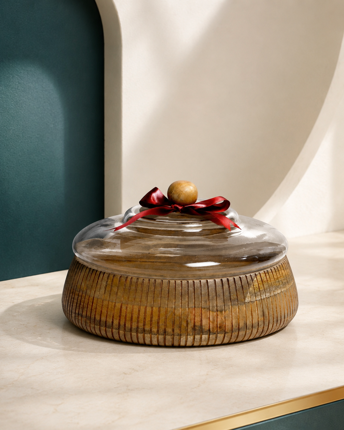 Izzhaar Wooden Cake Stand with Glass Dome Cover
