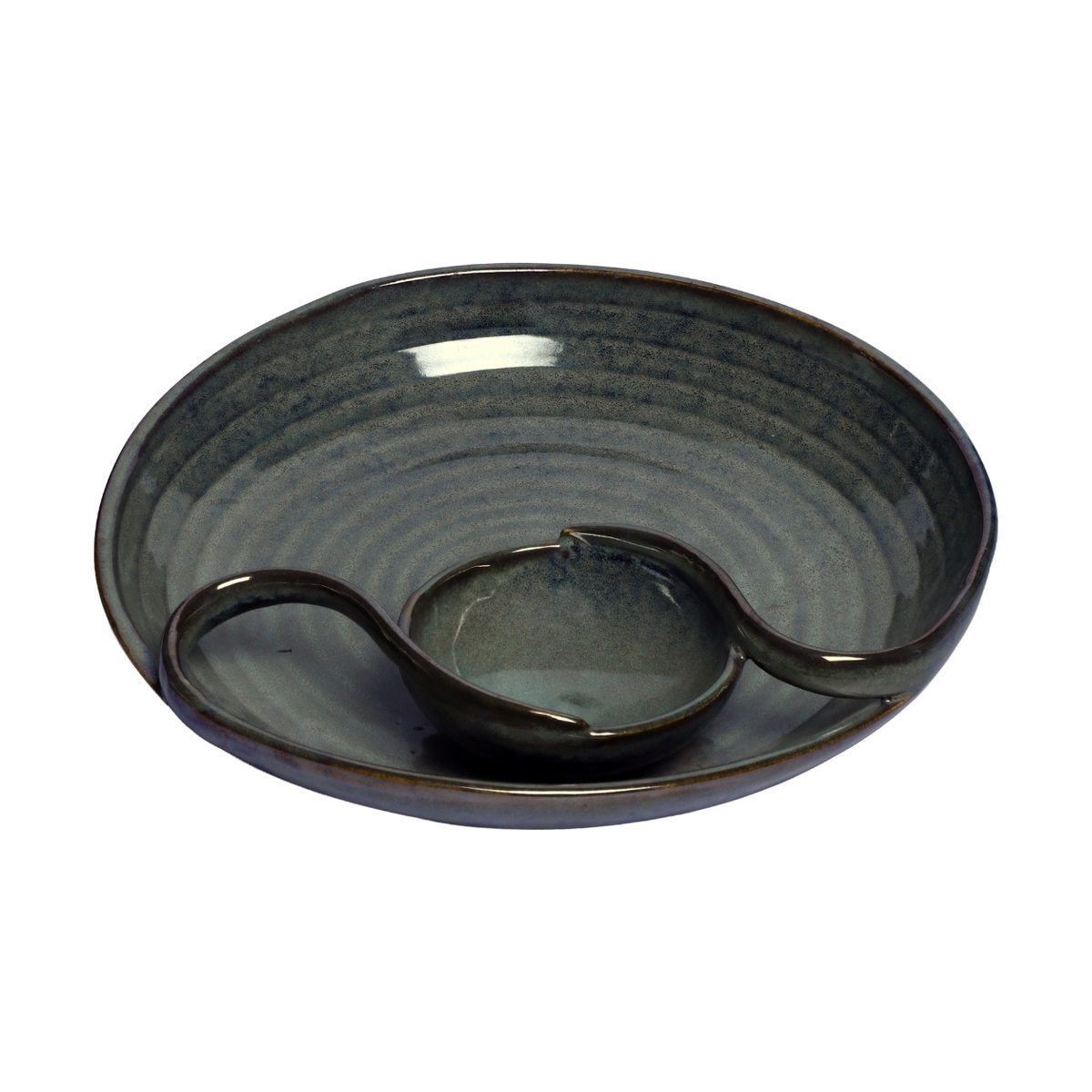 Izzhaar Olive Green Ceramic Plate with Attached Bowl
