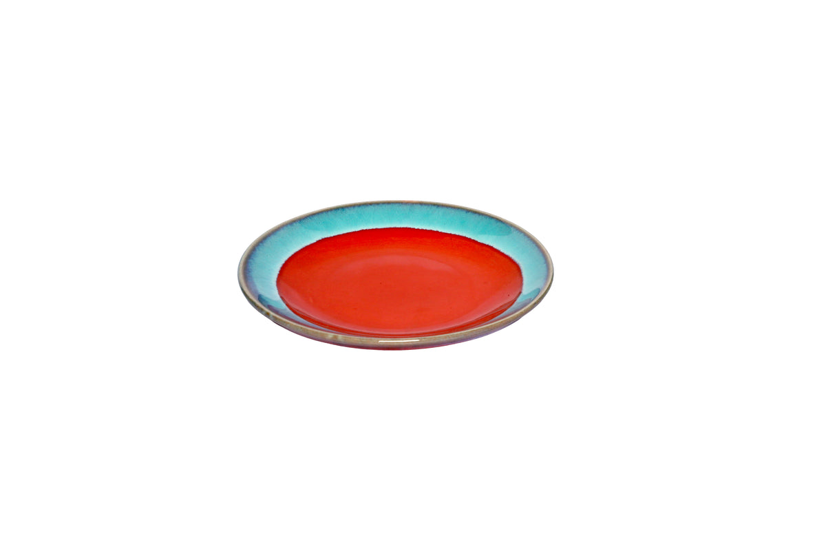 Izzhaar Ceramic Red & Blue Tea Set with Plate, Cup & Box