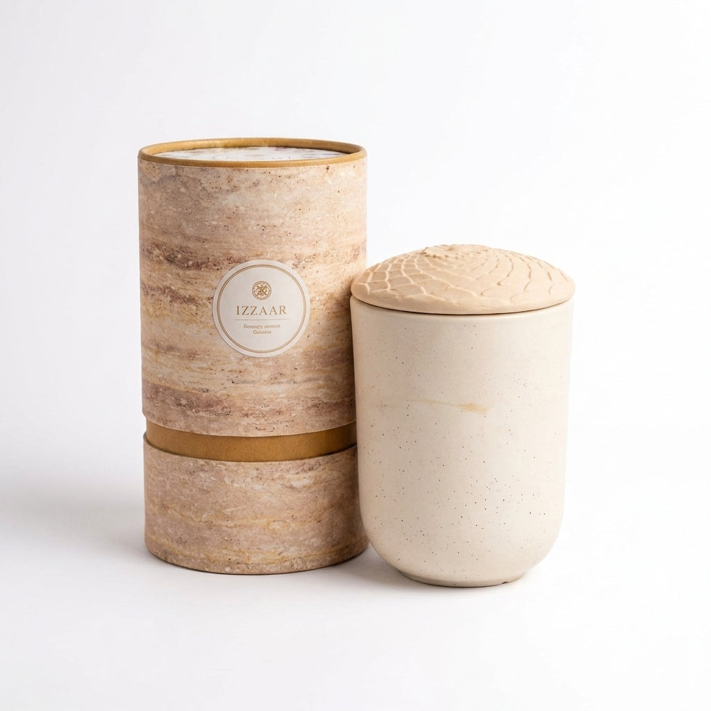 Izzhaar Minimalist Scented Candle in Ceramic Jar with Lid – Premium Home Décor & Gift.