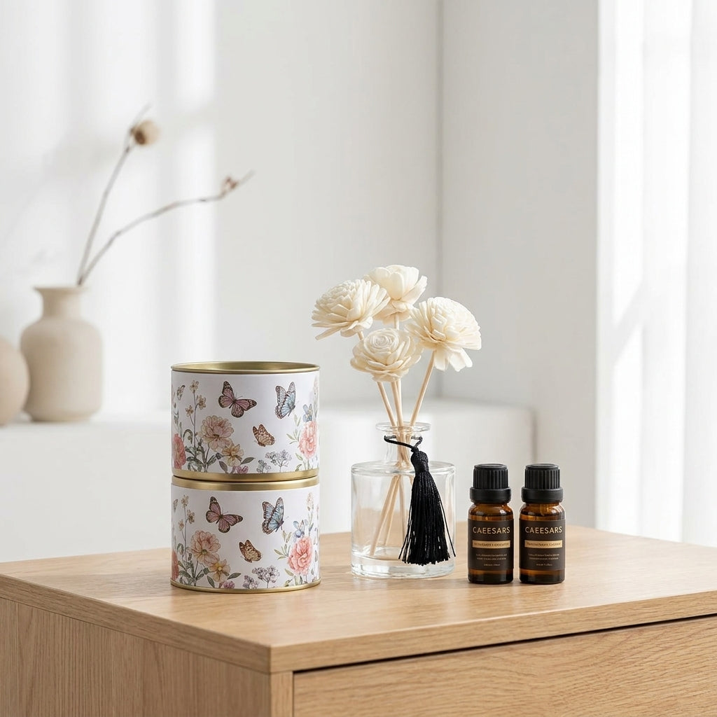 Izzhaar Floral Aroma Gift Set – Reed Diffuser Oil, Decorative Flower Vase & Luxury Gift Box.