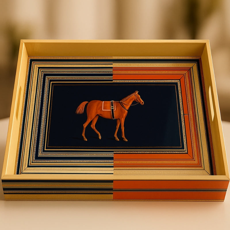 Izzhaar Luxury Decorative Serving Tray – Horse Art Design (Premium Finish)