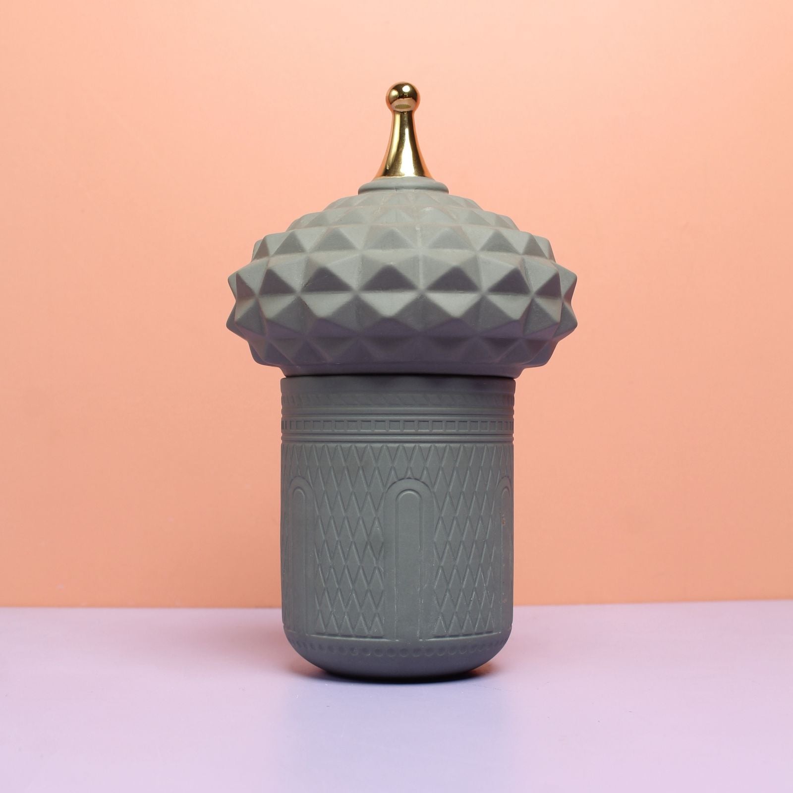 Artisanal Acorn Scented Candle and Decorative Canister Set.