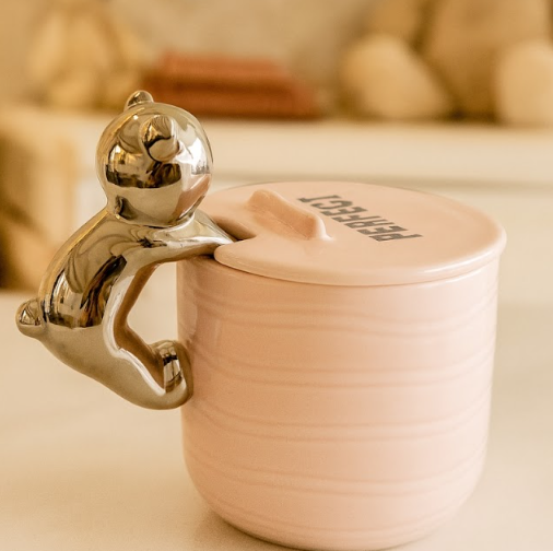 Izzhaar Cuddle Bear Blush Mug with Lid – “Perfect” Edition