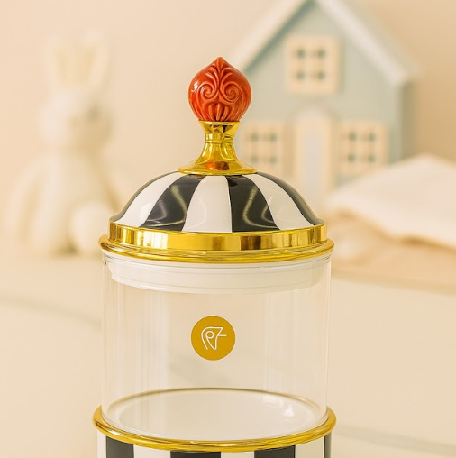 Izzhaar Royal Carnival Jar – Black & White Enamel Finish with Gold Detailing