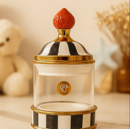 Izzhaar Royal Carnival Jar – Black & White Enamel Finish with Gold Detailing