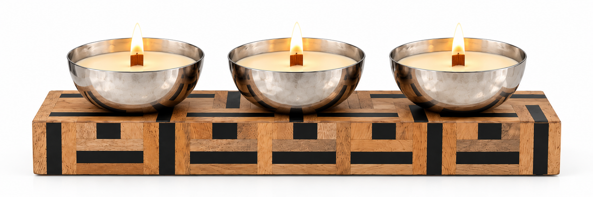 Izzhaar Triple Glow Metal Bowl Candle Set
