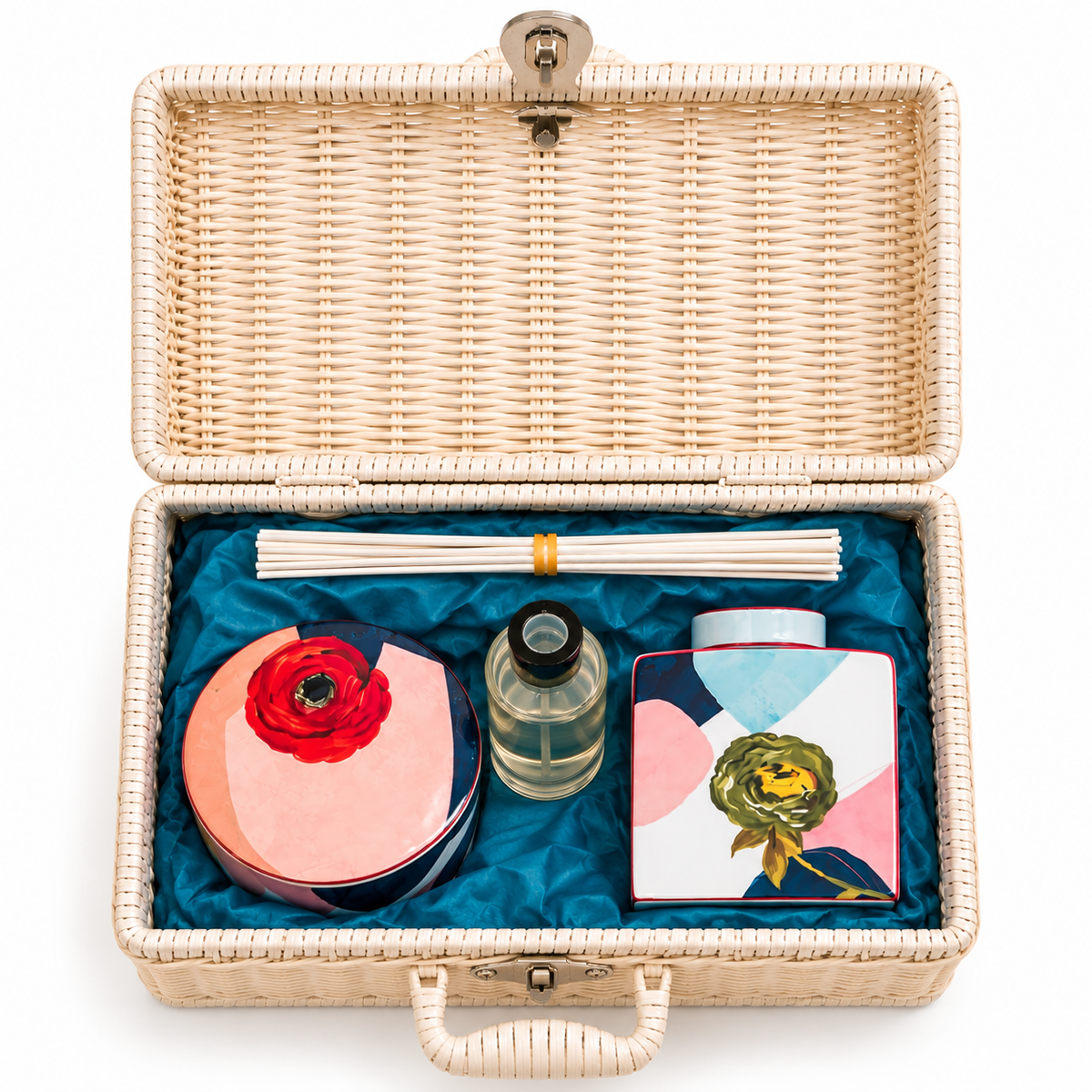 Izzhaar White Wicker Suitcase Gift Hamper