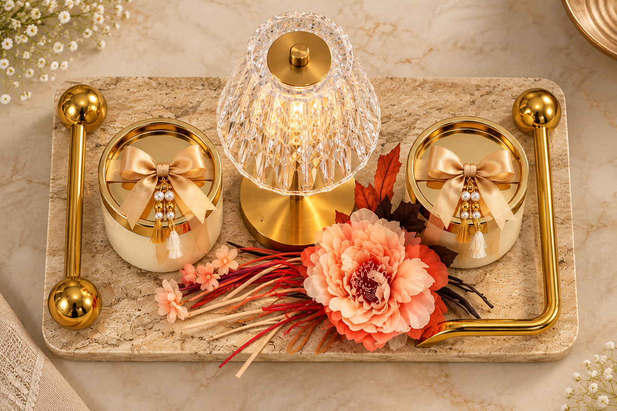 Izzhaar Crystal Table Lamp & Decorative Jar Gift Tray Set