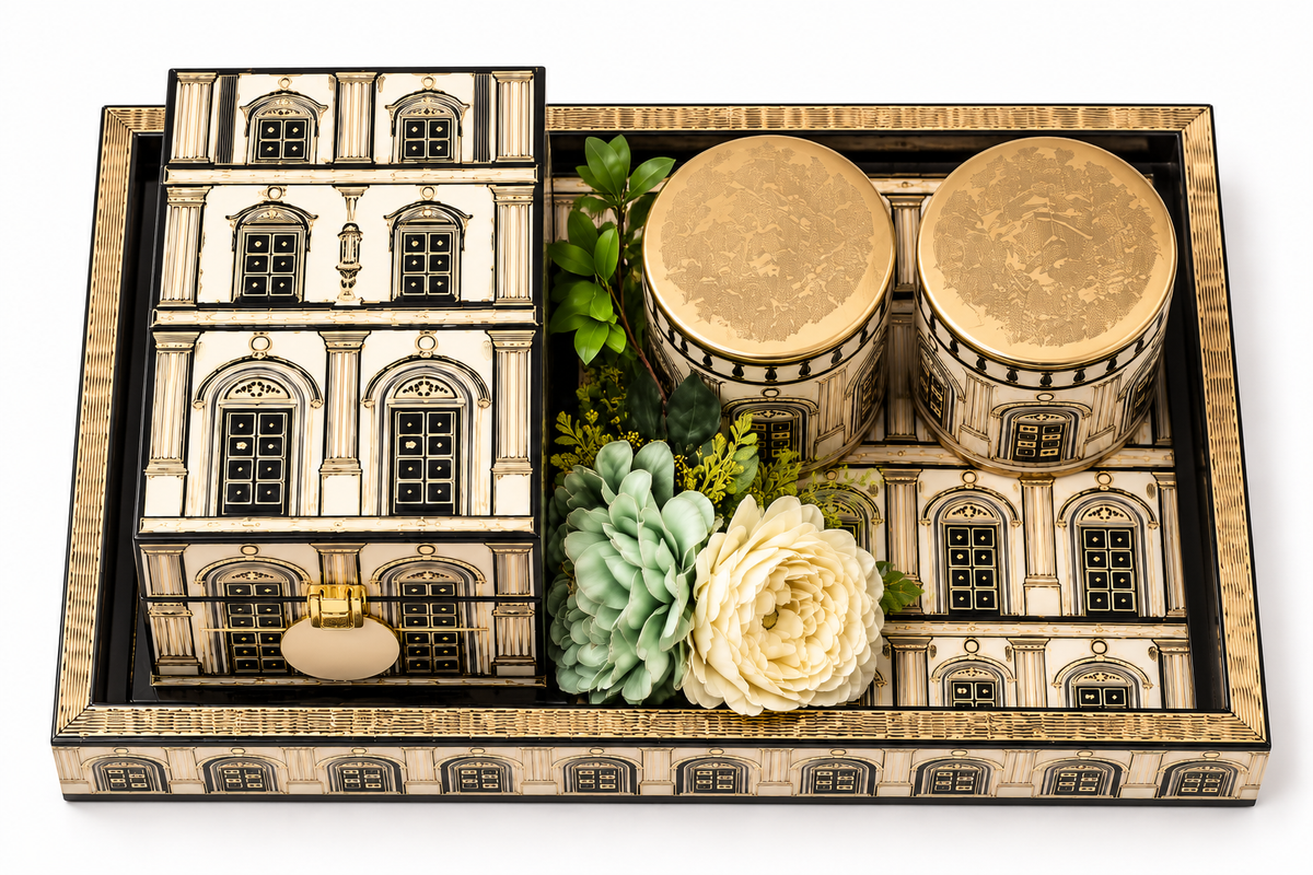 Izzhaar Architectural Tea Box With Twin Tea Canisters