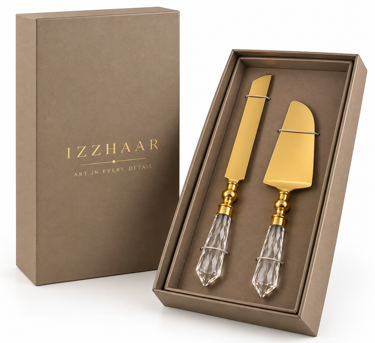Izzhaar Gold Cake Cutting & Serving Set Of 2