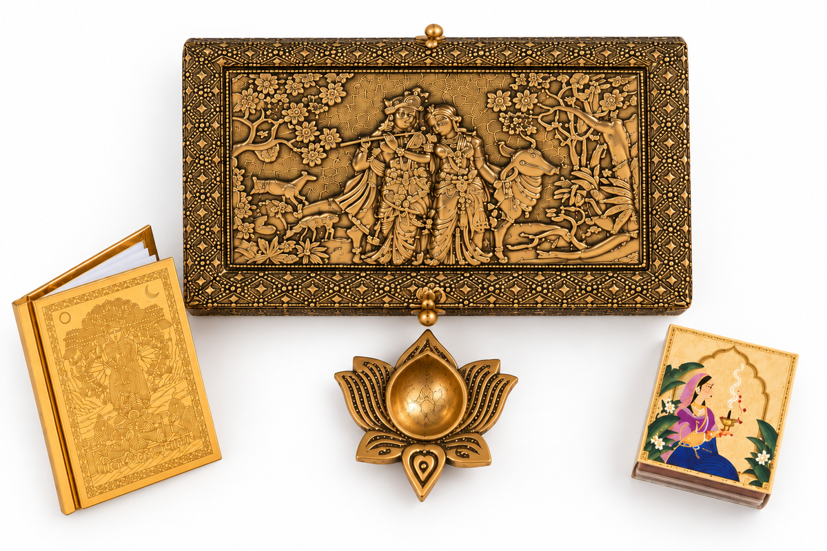 Izzhaae Radha Krishna Antique Gold Heritage Keepsake Box
