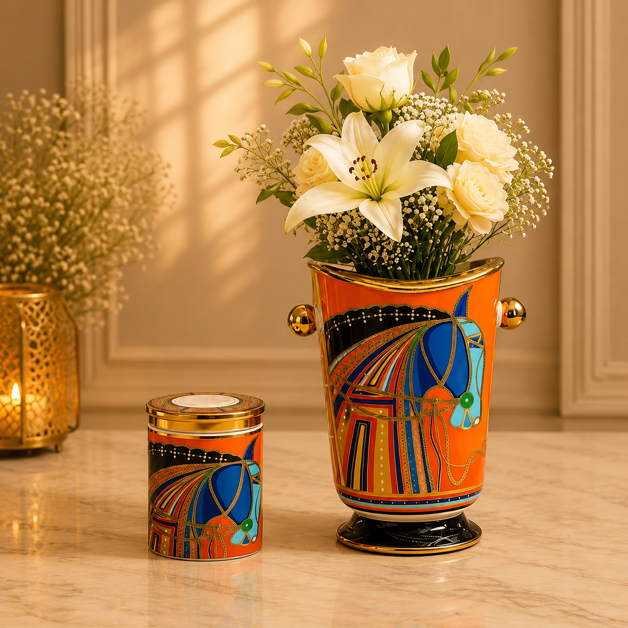Mustang Vase and Canister Set