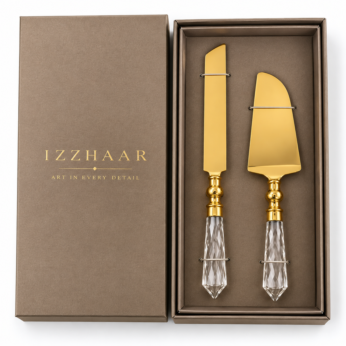 Izzhaar Gold Cake Cutting & Serving Set Of 2