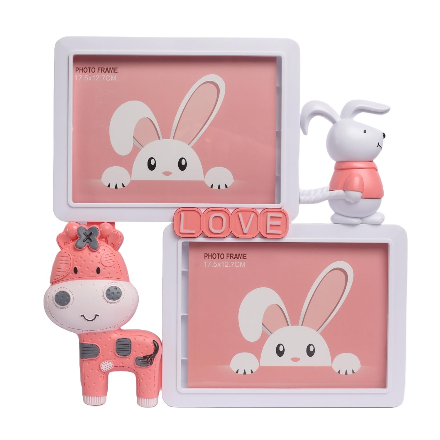 IZZHAAR Kids Room Decor: Cute Bunny Photo Frames with LOVE Stand & Figurines