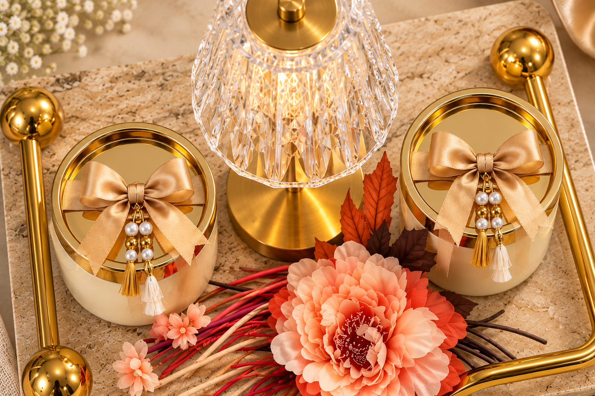 Izzhaar Crystal Table Lamp & Decorative Jar Gift Tray Set