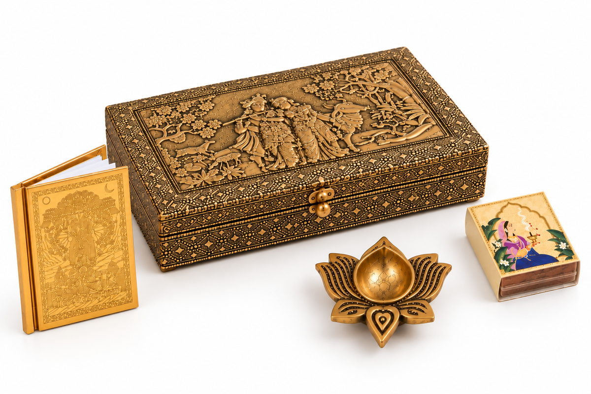 Izzhaae Radha Krishna Antique Gold Heritage Keepsake Box