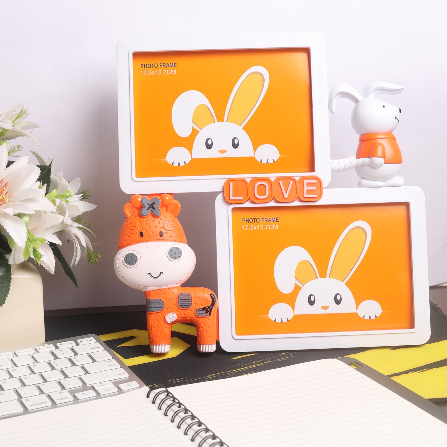 IZZHAAR Kids Room Decor: Cute Bunny Photo Frames with LOVE Stand & Figurines