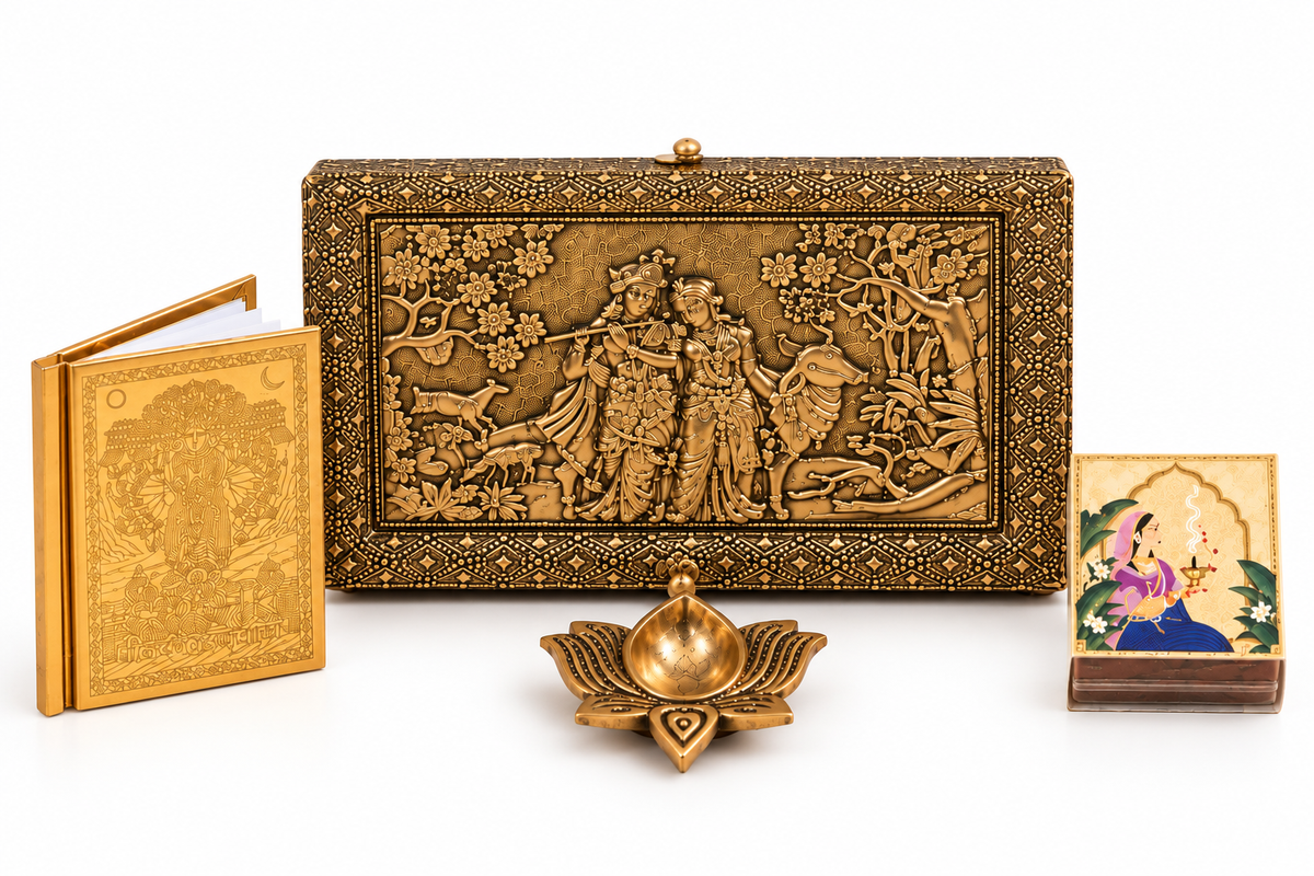 Izzhaae Radha Krishna Antique Gold Heritage Keepsake Box