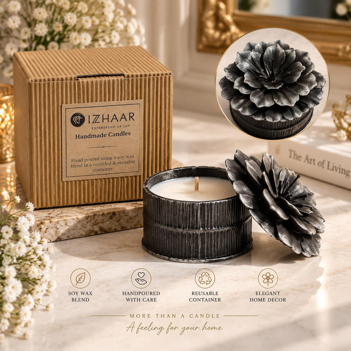 Izzhaar Black Hibiscus Scented Decorative Candle