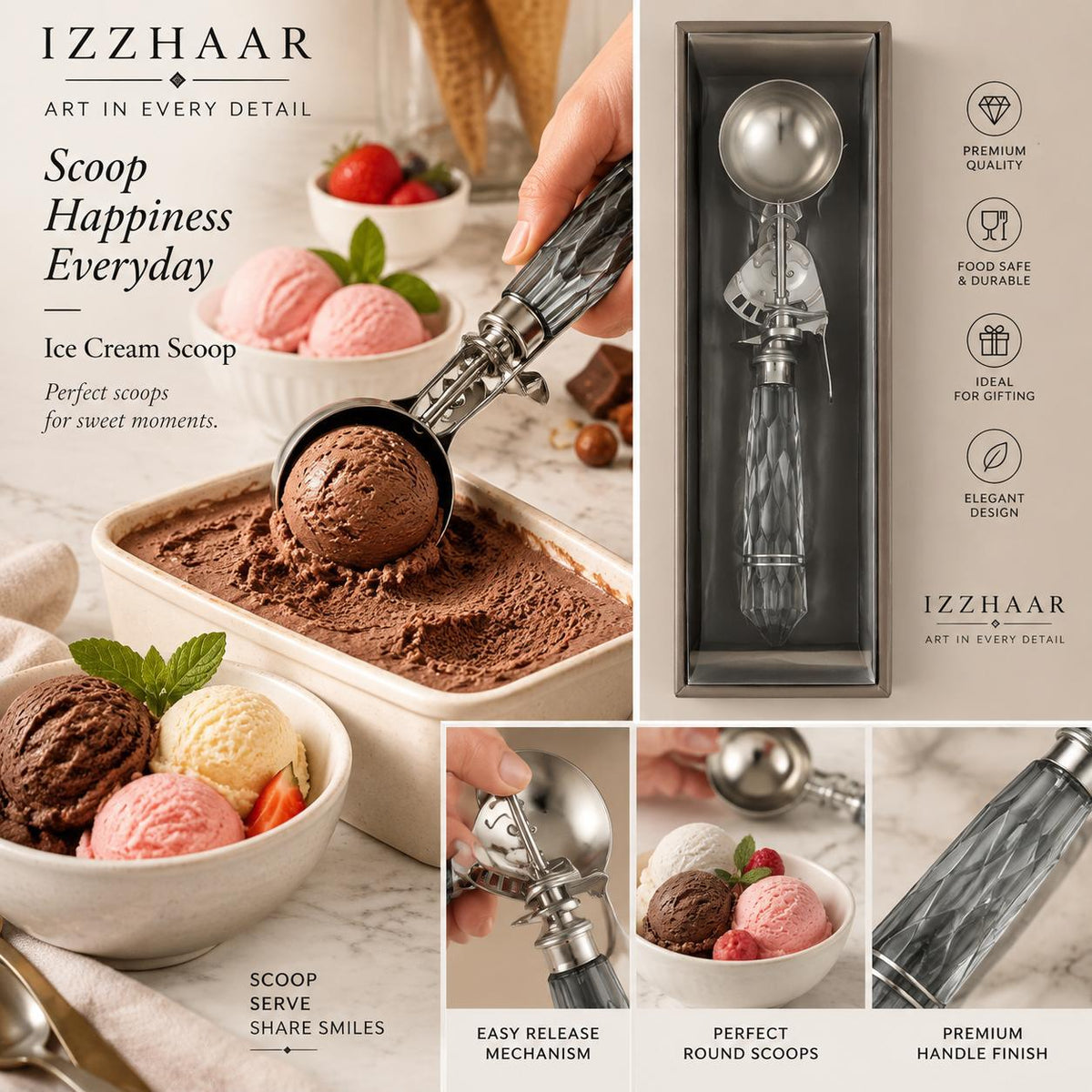 Izzhaar Crystal Ice Cream Scoop