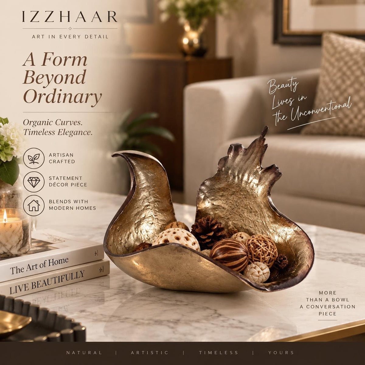 Izzhaar Antique Gold Sculptural Centrepiece Bowl